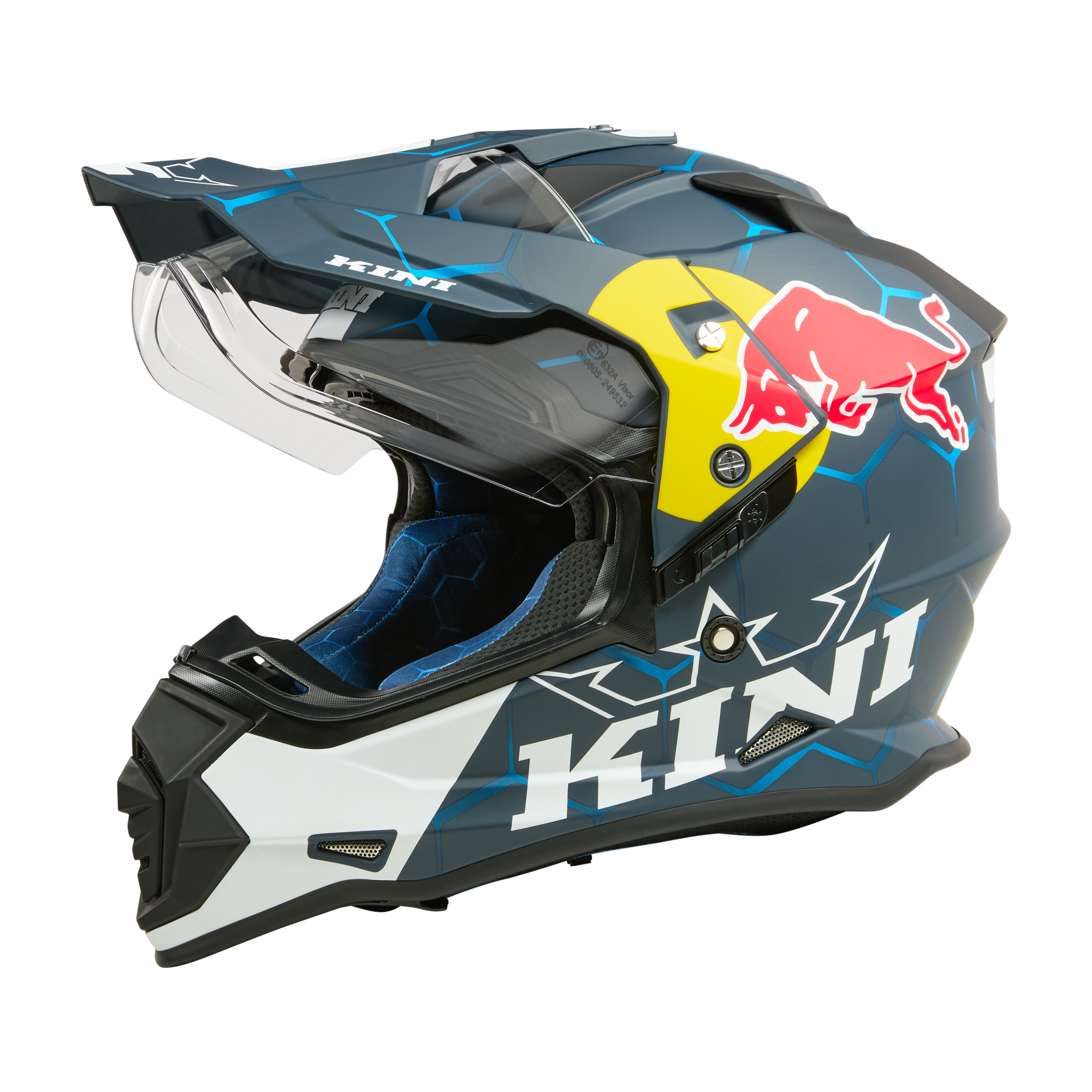 blue and white motorcycle helmet White, & Black Carat Bucket With removable components KINI REDBULL ADV 1.0 BLUE/WHITE
