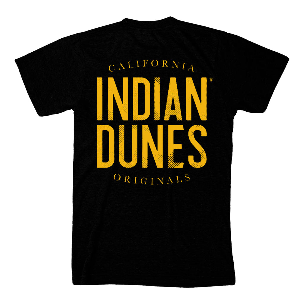 INDIAN DUNES TEE BACK BLACK WITH YELLOW LOGO